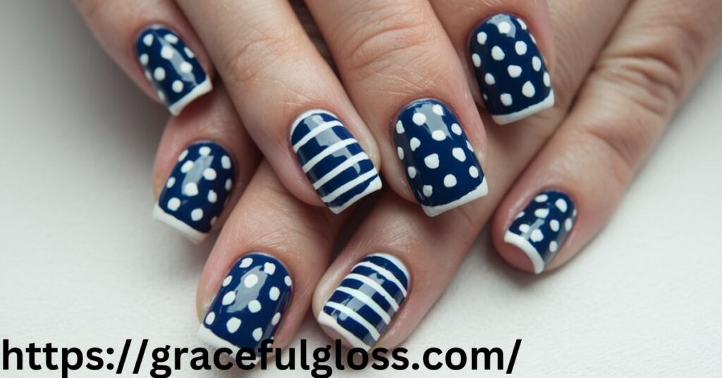 Navy Blue and White Nail Art 23 navy blue nails for midnight inspired style and class