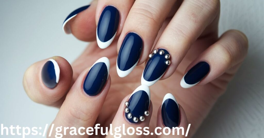 Navy Blue Almond Nails