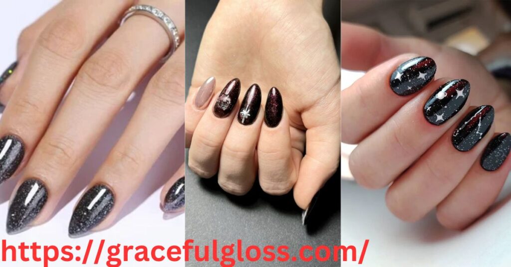 Starry Black Nail Polish29 black nails with black tips to make you feel divine