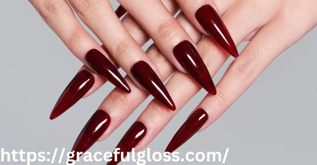 Stiletto Dark Red and White Nails