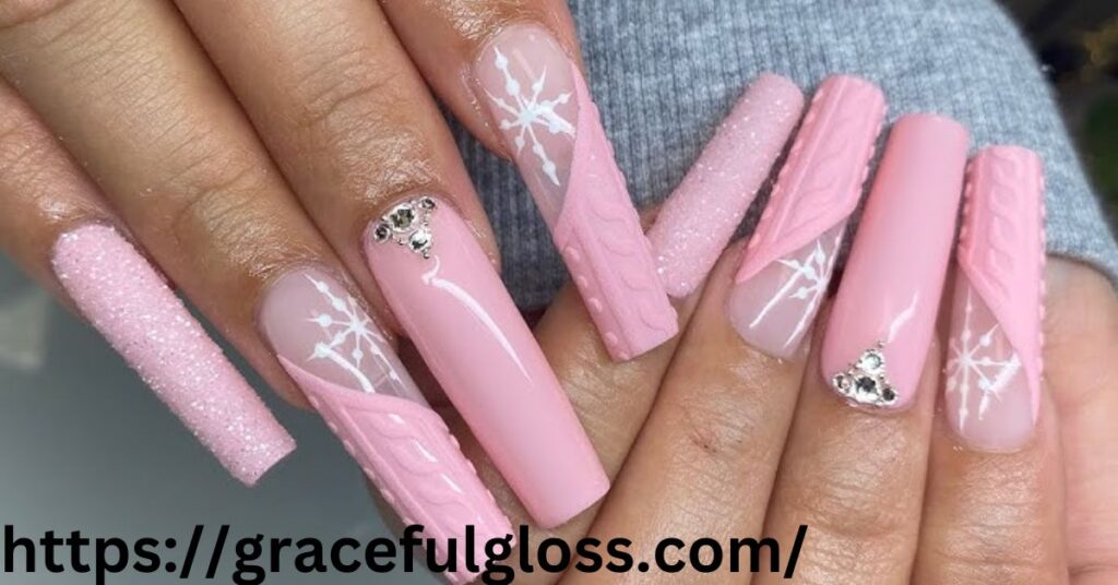 Rhinestone Pink Christmas Nails