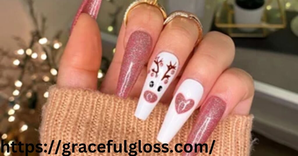 Pastel Pink Reindeer Nails