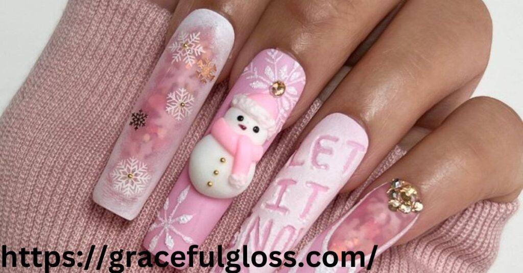 Pink Snowfall Nails26 pink christmas nails for a glam holiday vibe