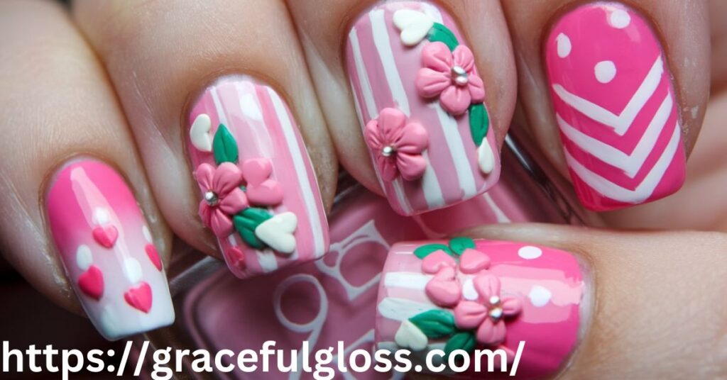 Unique Nail Art on Pink Nails